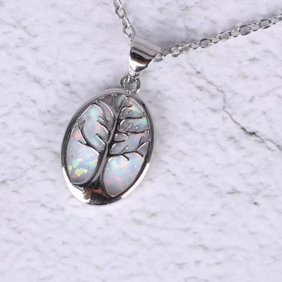 NWT - Sterling Silver Tree of Life with White Simulated Opal Adjustable Neckla… - Picture 1 of 4